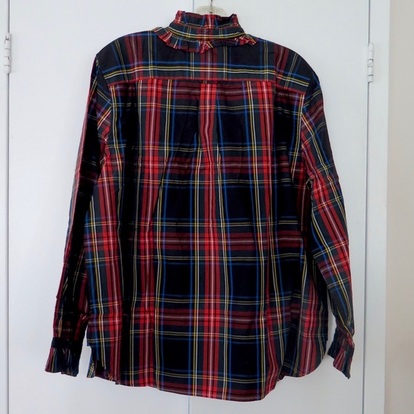 J. Crew NWT Size 20 Jeweled Button Ruffled Popover Top Stewart Tartan Plaid - Picture 8 of 13